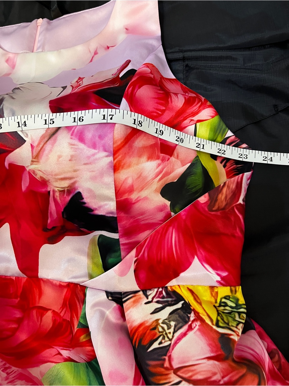 Pink Floral A-Line Dress with Red and Green Blooms - Picture 11 of 14